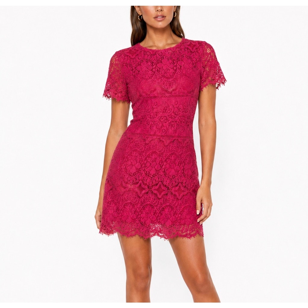 Free People Raspberry Pink Lace Mini Dress Boho Romantic Bodycon Size 0